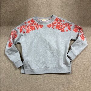 Boden Gray Jasmine Sweatshirt with Orange Floral Embroidery women’s XS